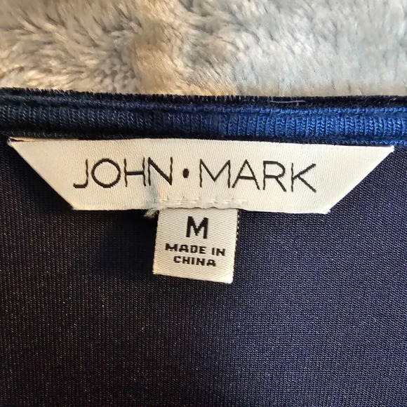 John Mark Top Womens M Blue Embroidered Tunic Floral Mixed Media Boho Hippie - Picture 4 of 10